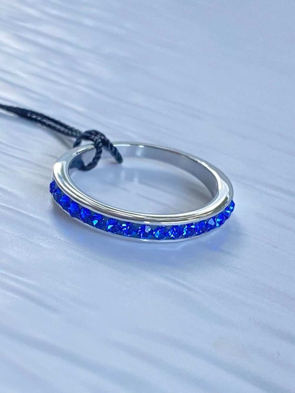 Fifth Avenue Royal Blue Swarovski Crystal 1/2 Eternity Band Ring Stainless Steel